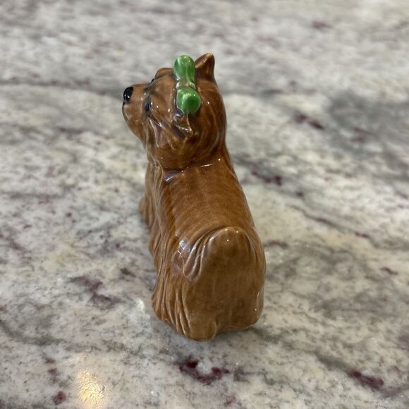 Goebel Terrier Dog Porcelain Figurine Green Bow Brown Fur Germany 2.25" - Picture 5 of 6